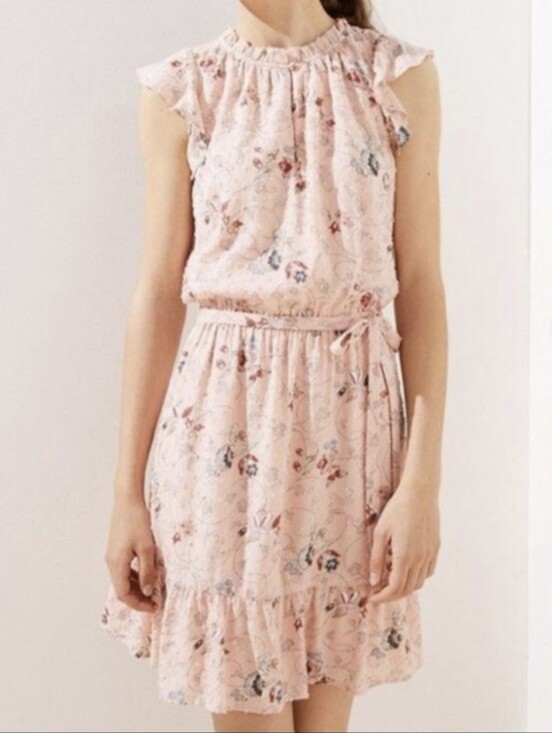 LOFT Dresses & Skirts - LOFT Floral Clip Dot Flounce Dress, Color Blush Whisper Pink Size S